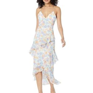 Wayf Floral Print Ruffle Midi Dress
